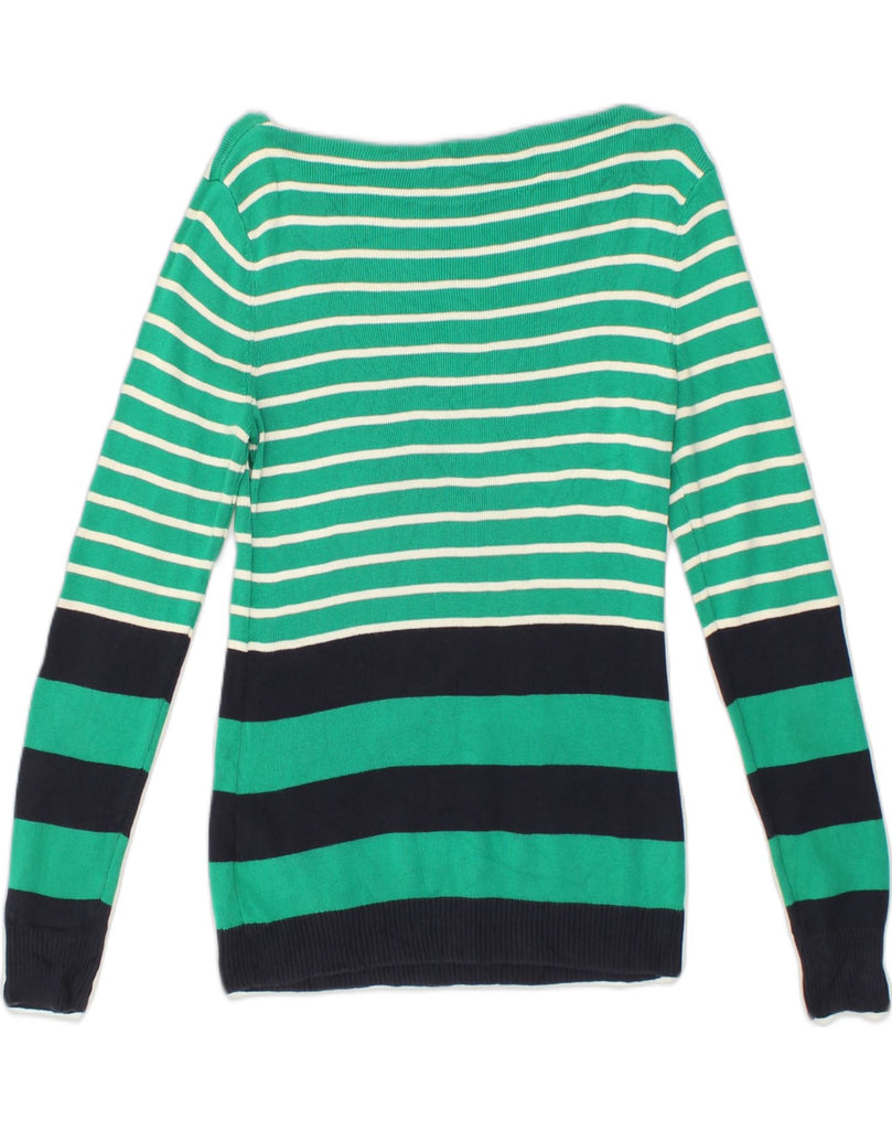 TOMMY HILFIGER Womens Boat Neck Jumper Sweater UK 12 Medium Green Striped | Vintage Tommy Hilfiger | Thrift | Second-Hand Tommy Hilfiger | Used Clothing | Messina Hembry 