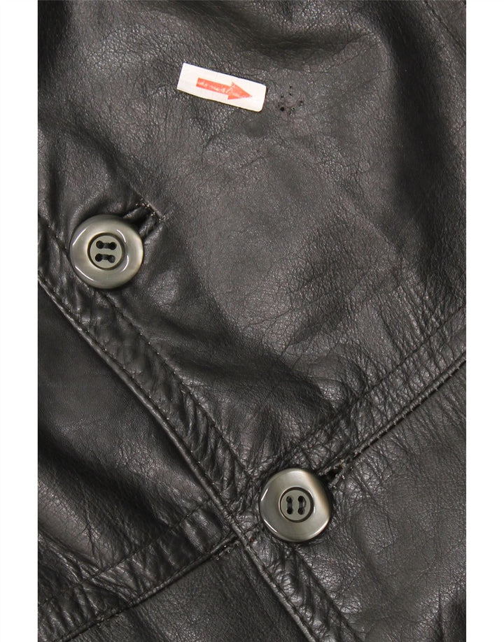 Vintage Mens Leather Coat UK 40 Large Black Leather