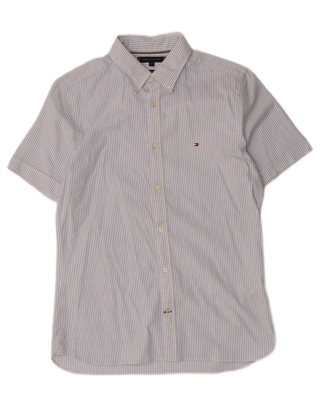 TOMMY HILFIGER Mens Slim Fit Short Sleeve Shirt Medium Blue Pinstripe