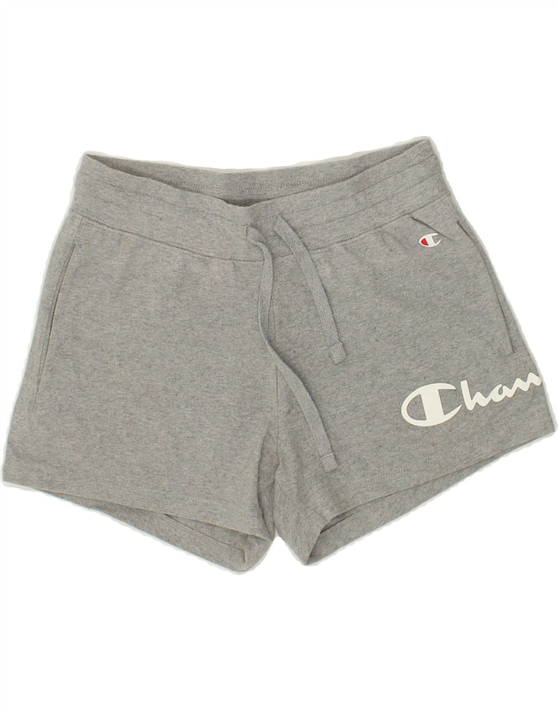 CHAMPION Womens Graphic Sport Shorts UK 4 XS Grey Cotton | Vintage Champion | Thrift | Second-Hand Champion | Used Clothing | Messina Hembry 