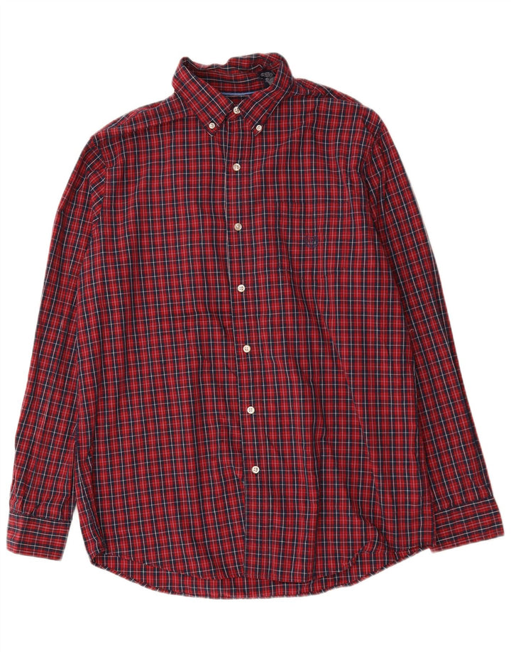 Chaps Mens Easy Care Shirt Large Red Check Cotton