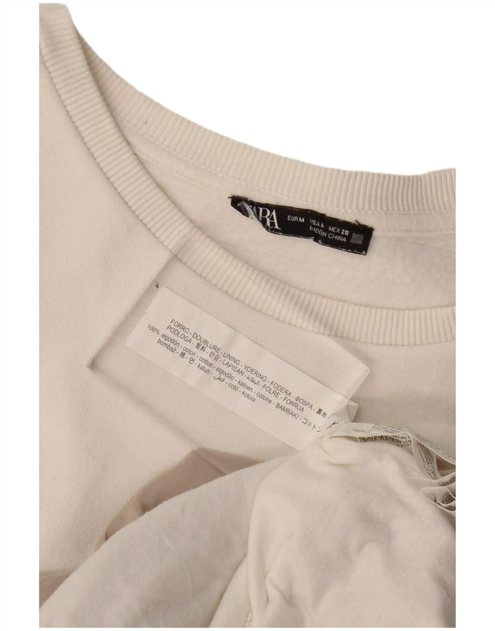 ZARA Womens Sweatshirt Jumper UK 12 Medium Off White Colourblock Cotton