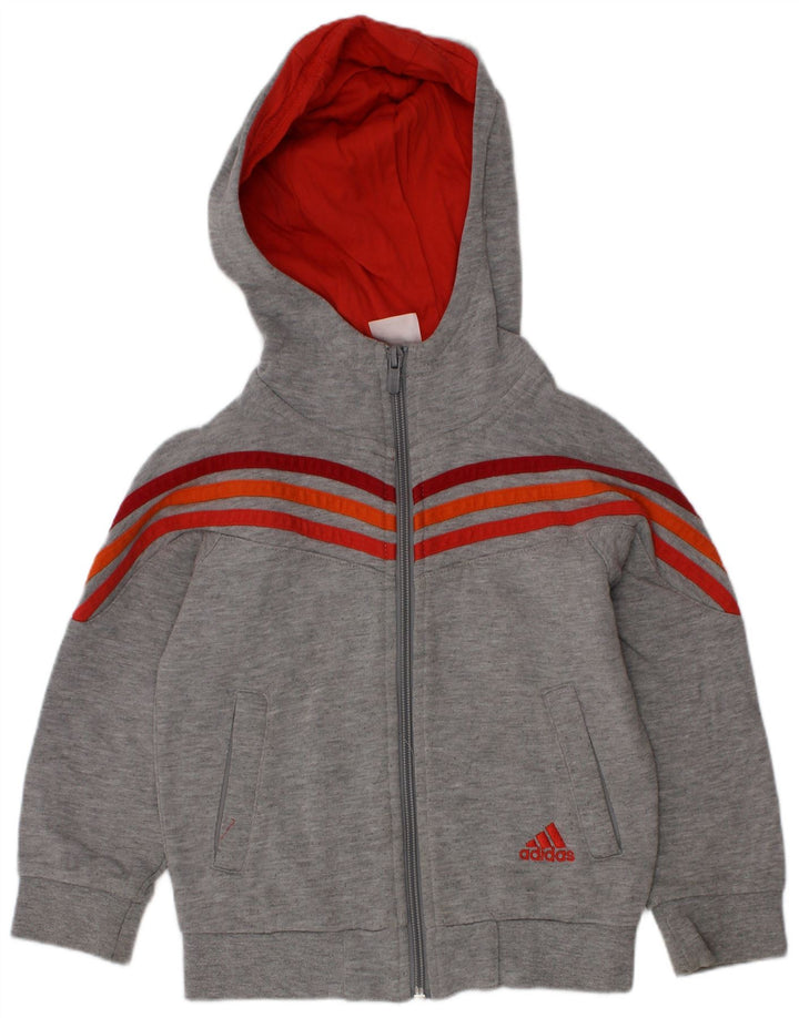 Adidas Boys Zip Hoodie Sweater 3-4 Years Grey Cotton