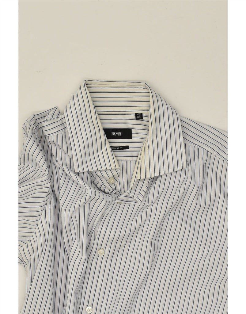 HUGO BOSS Mens Regular Fit Shirt Size 42 16 1/2 Large Grey Pinstripe | Vintage Hugo Boss | Thrift | Second-Hand Hugo Boss | Used Clothing | Messina Hembry 