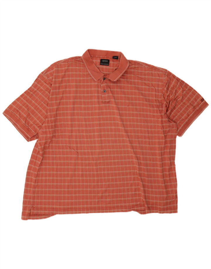 Izod Mens Polo Shirt 2XL Orange Check Cotton