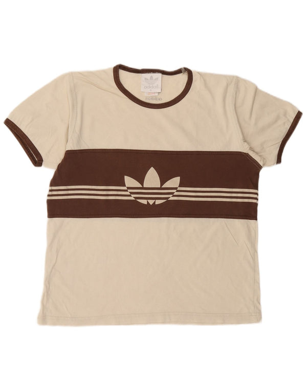 Adidas Mens Graphic T-Shirt Top Medium Off White Colourblock Cotton