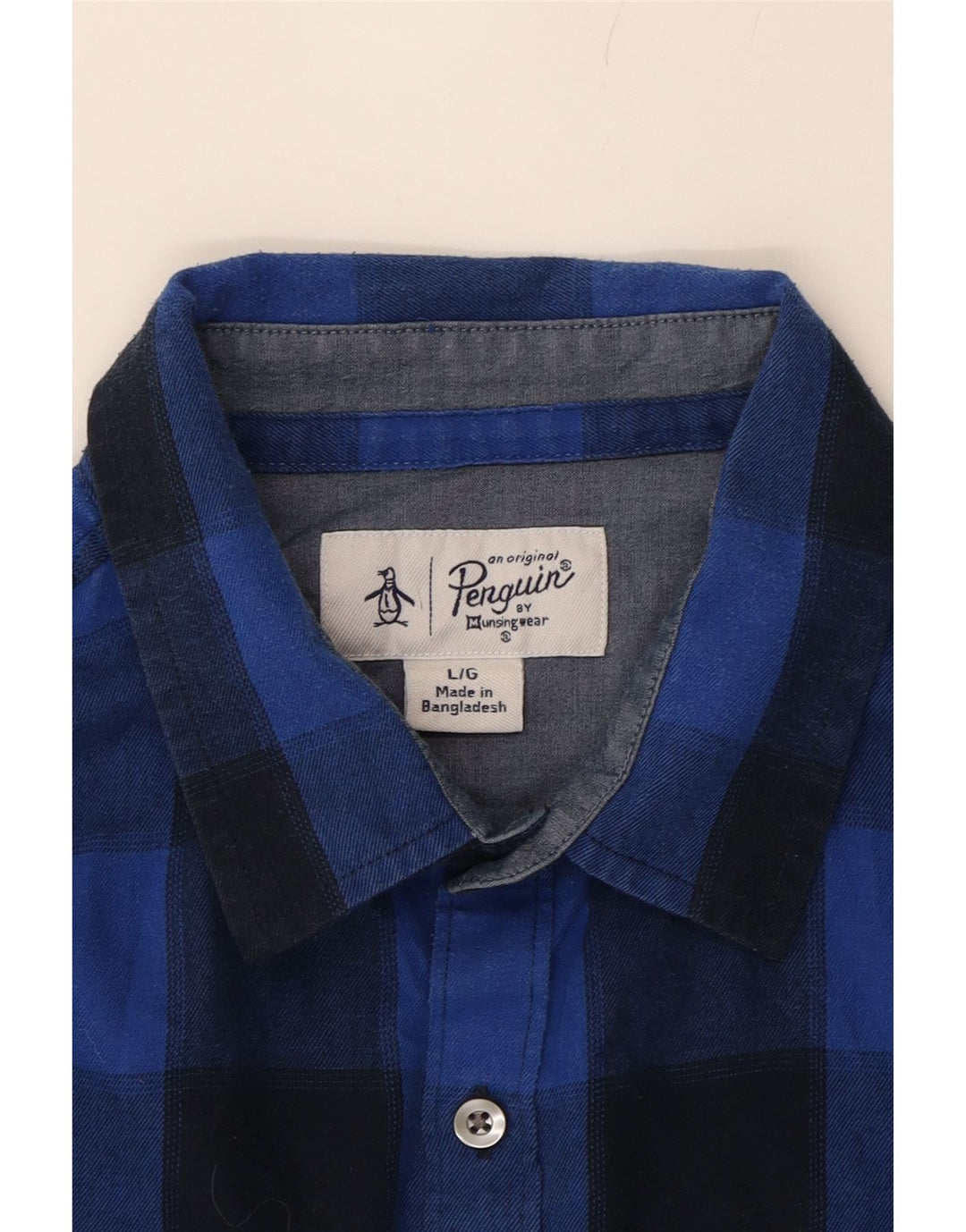PENGUIN Mens Shirt Large Blue Check Cotton Vintage Penguin and Second-Hand Penguin from Messina Hembry 