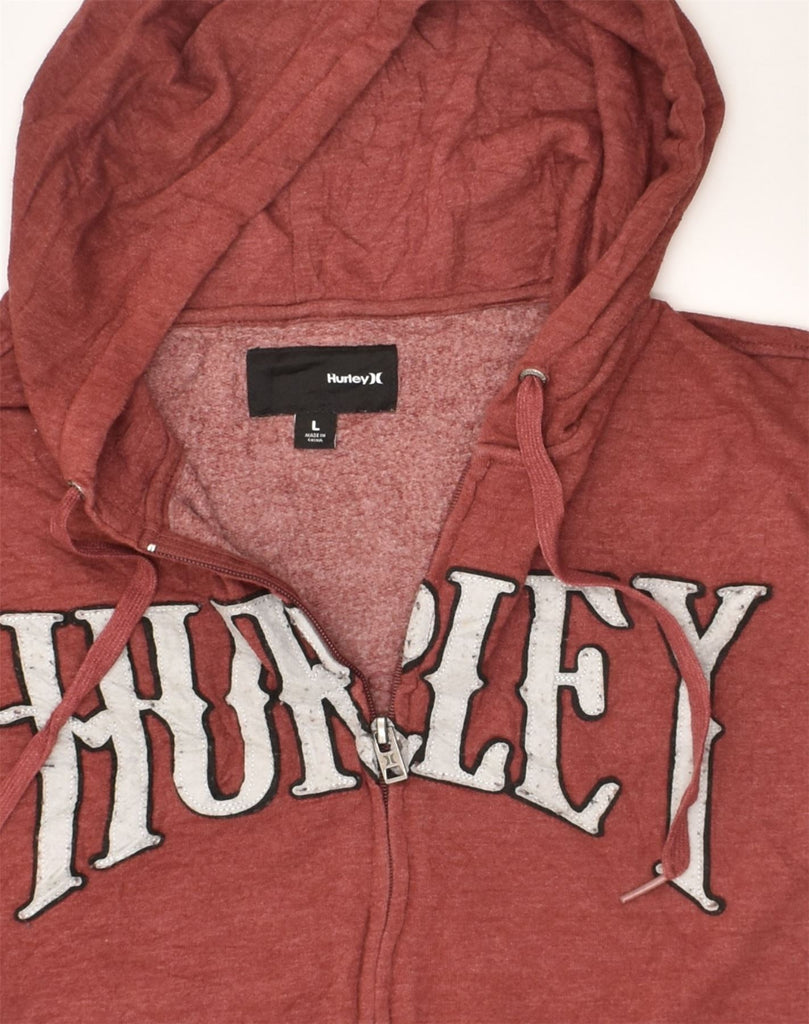 HURLEY Womens Graphic Zip Hoodie Sweater UK 16 Large Burgundy Cotton | Vintage Hurley | Thrift | Second-Hand Hurley | Used Clothing | Messina Hembry 