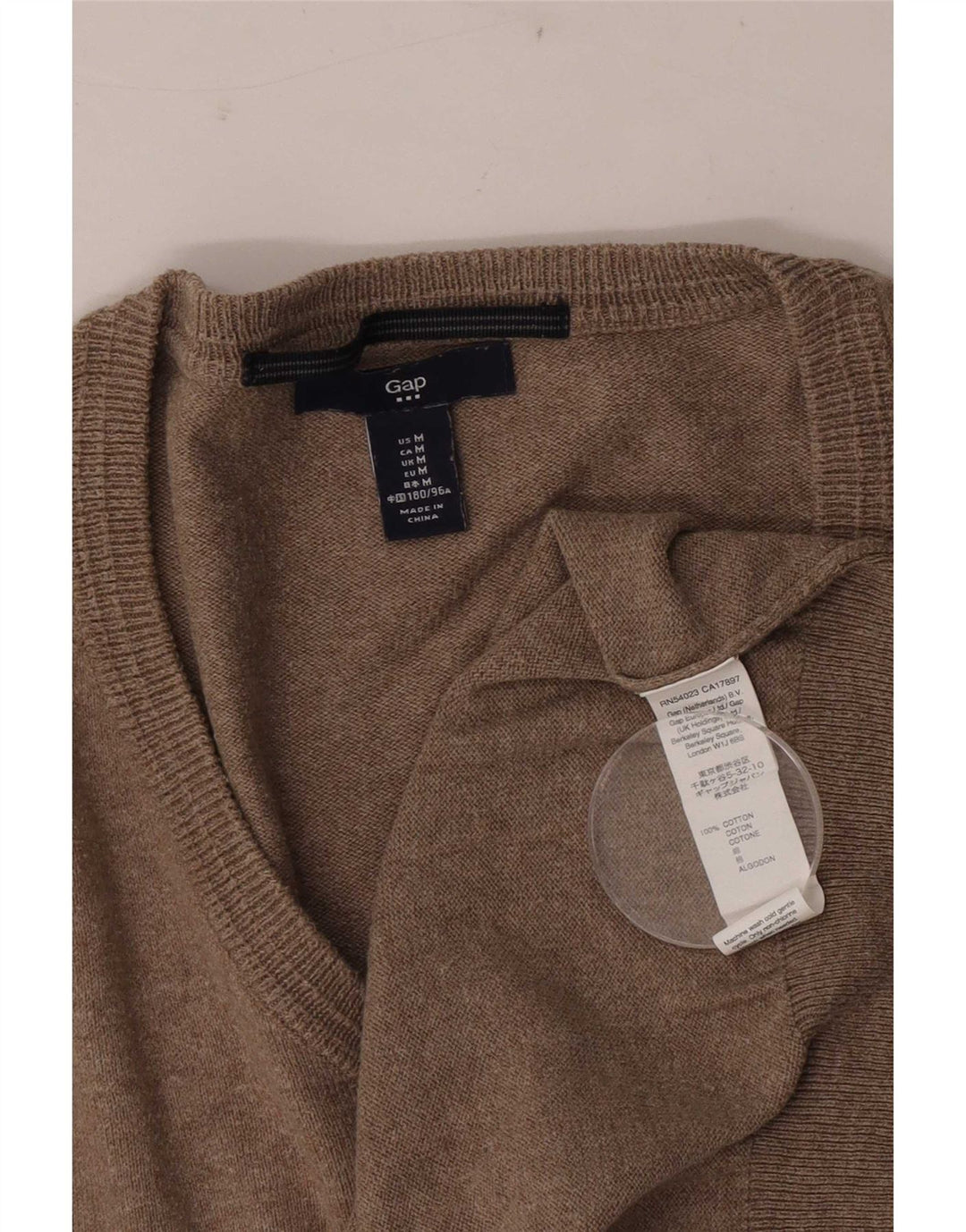 Gap Mens V-Neck Jumper Sweater Medium Beige Cotton