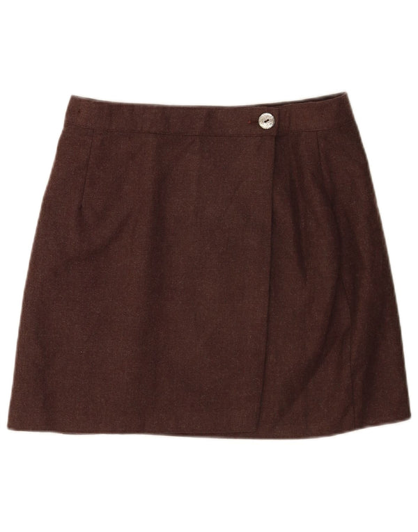 Vintage Womens High Waist Mini Wrap Skirt Large W28 Brown Wool