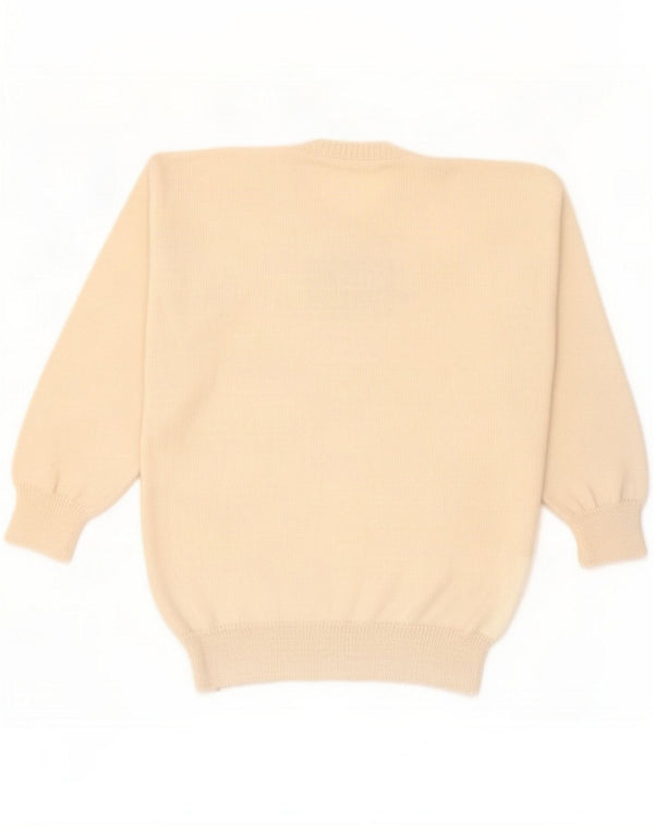 Vintage Womens Crew Neck Jumper Sweater UK 16 Large Beige Colourblock