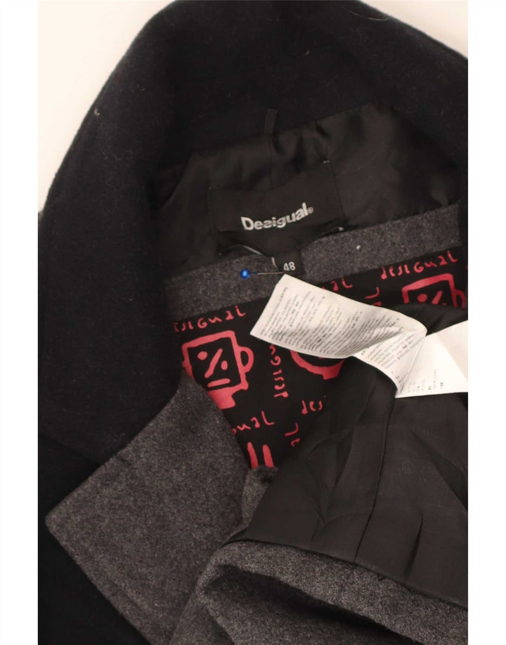 Desigual Mens Overcoat IT 48 Medium Grey Colourblock Polyester