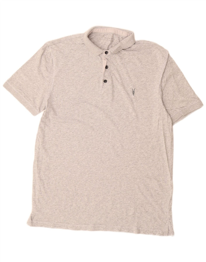 All Saints Mens Polo Shirt Large Grey Flecked Cotton