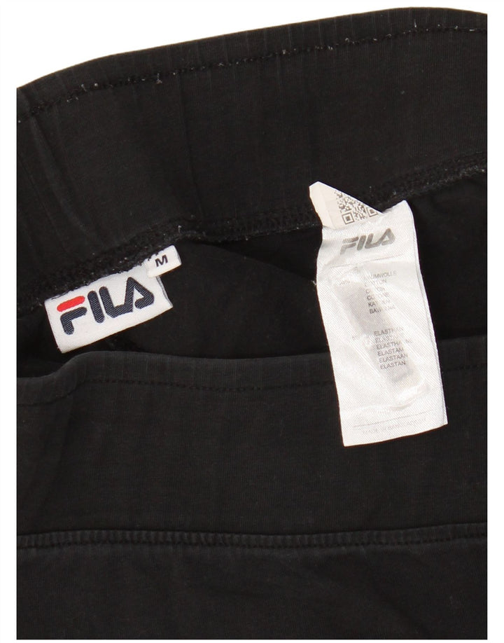 FILA Womens Graphic Leggings UK 14 Medium  Black Cotton