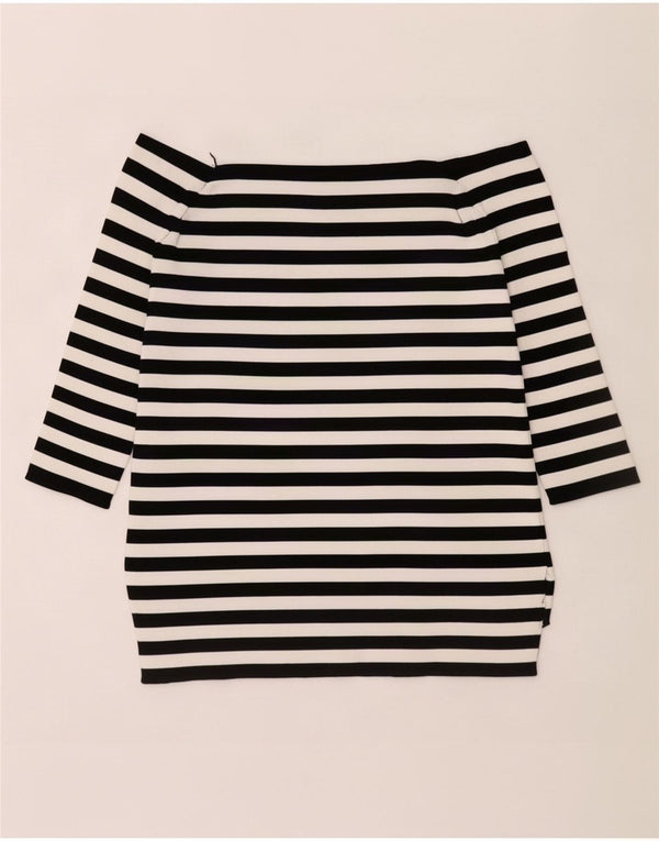 Zara Womens 3/4 Sleeve Off Shoulder Top UK 10 Small Black Striped Viscose
