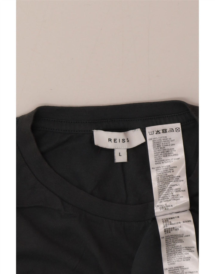 Reiss Mens T-Shirt Top Large Blue Cotton