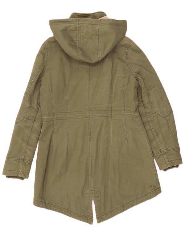 Fat Face Womens Hooded Parka Jacket UK 14 Medium Khaki Cotton