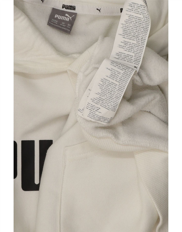 PUMA Boys Graphic Hoodie Jumper 15-16 Years White Cotton