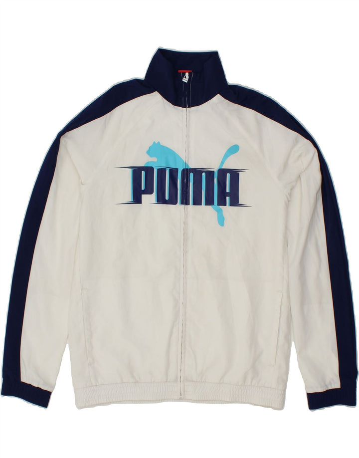 PUMA Boys Graphic Bomber Jacket 13-14 Years XL White Colourblock Polyester Vintage Puma and Second-Hand Puma from Messina Hembry 