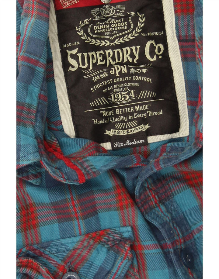 Superdry Mens Flannel Shirt Medium Blue Check Cotton