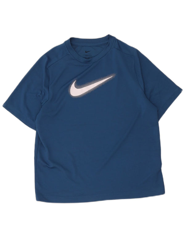 Nike Boys Dri Fit Graphic T-Shirt Top 13-14 Years XL Navy Blue Polyester