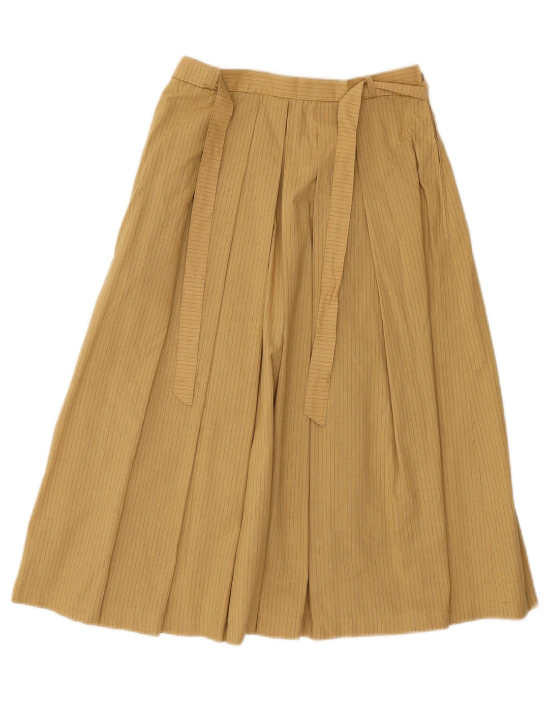 VINTAGE Womens A-Line Skirt W26 Small Beige Pinstripe Polyester Vintage Vintage and Second-Hand Vintage from Messina Hembry 