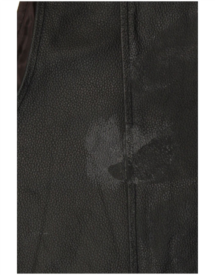 Vintage Mens Leather Waistcoat Medium Black Biker