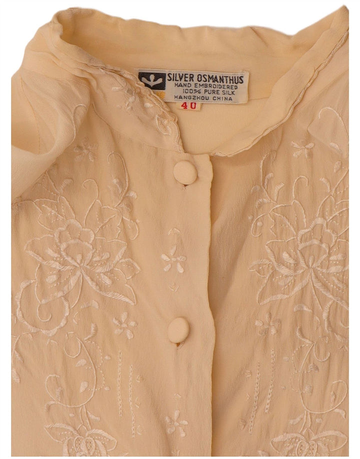 Vintage Womens Shirt Blouse EU 40 Medium Beige Floral Silk
