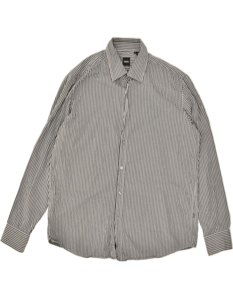 HUGO BOSS Mens Shirt XL Grey Striped Cotton | Vintage Hugo Boss | Thrift | Second-Hand Hugo Boss | Used Clothing | Messina Hembry 