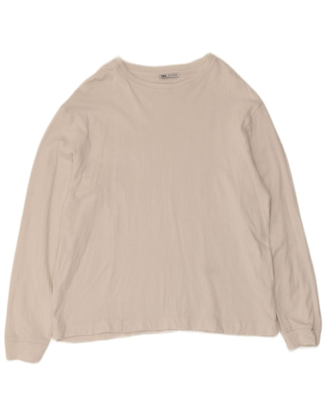 Zara Mens Top Long Sleeve Large White Cotton