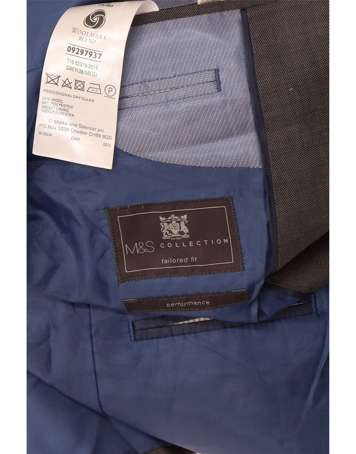MARKS & SPENCER Mens Tailored Fit 2 Button Blazer Jacket UK 38 Medium Grey