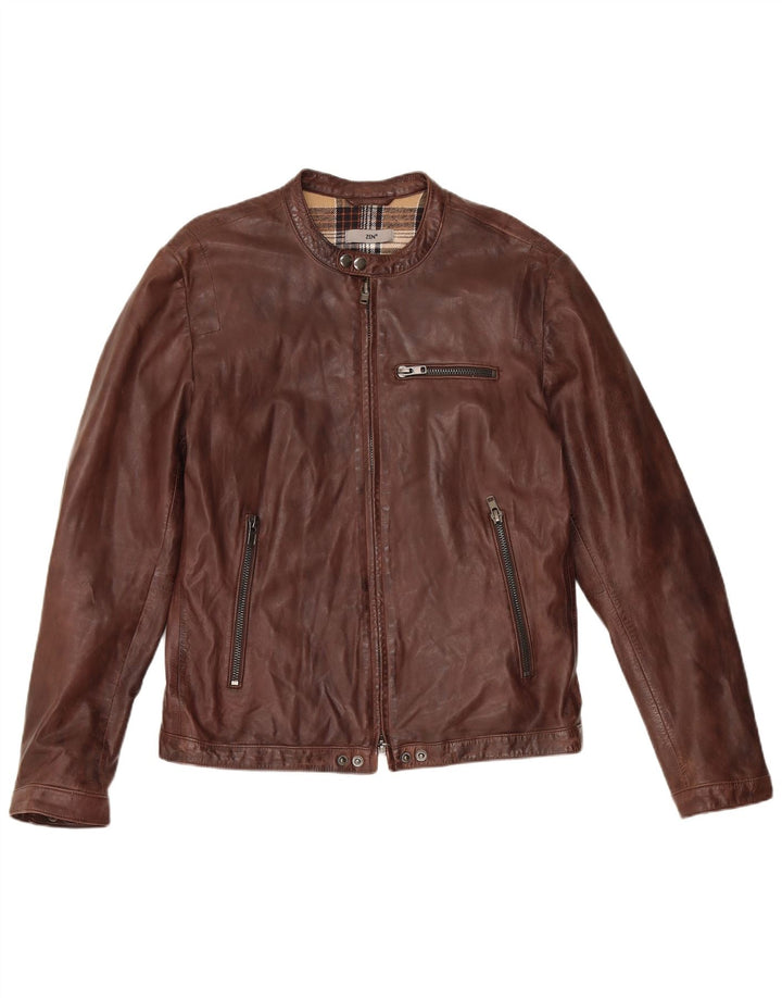 Zen Womens Leather Racer Jacket IT 52 2XL Brown Leather