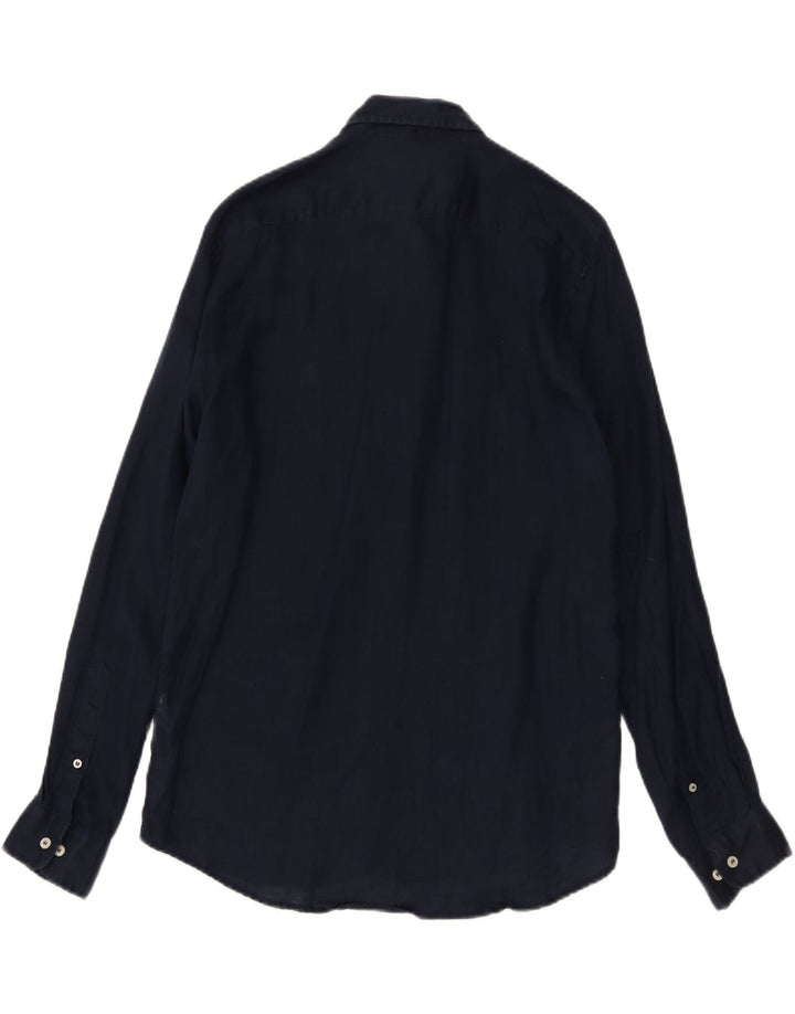 MARLBORO CLASSICS Mens Shirt Large Navy Blue Linen Vintage Marlboro Classics and Second-Hand Marlboro Classics from Messina Hembry 