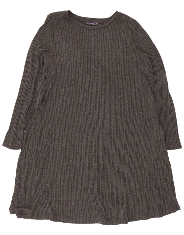 Marks & Spencer Womens Long Sleeve T-Shirt Dress UK 24 4XL Grey Striped