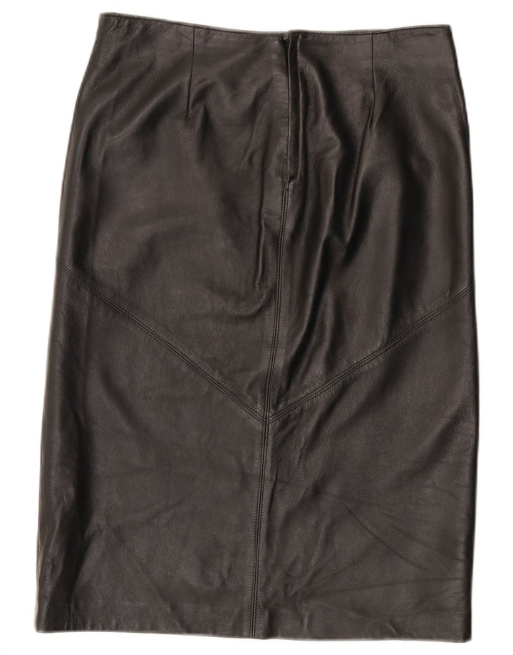 Vintage Womens Leather Skirt IT 44 Medium W30 Black Leather