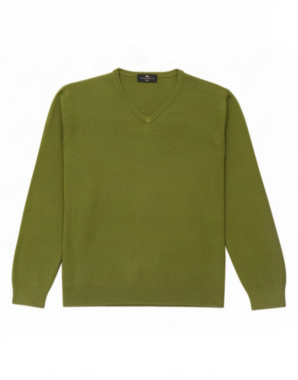 Marks & Spencer Mens V-Neck Jumper Sweater Large Green Acrylic