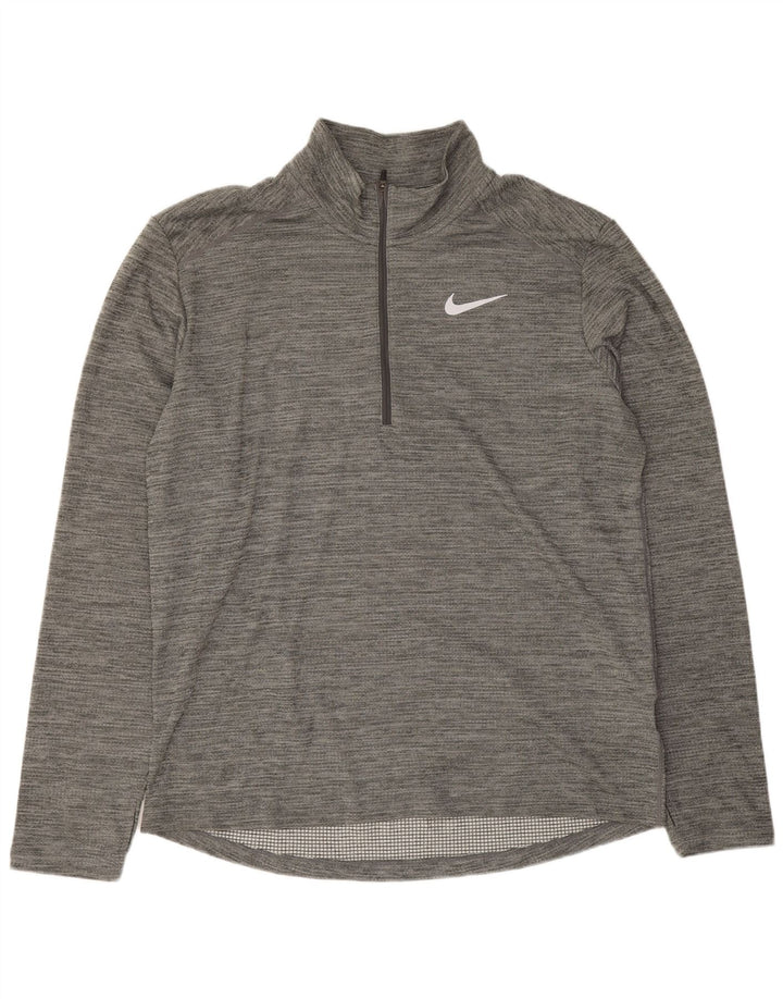 Nike Mens Dri Fit Zip Neck Pullover Tracksuit Top Large Grey Flecked
