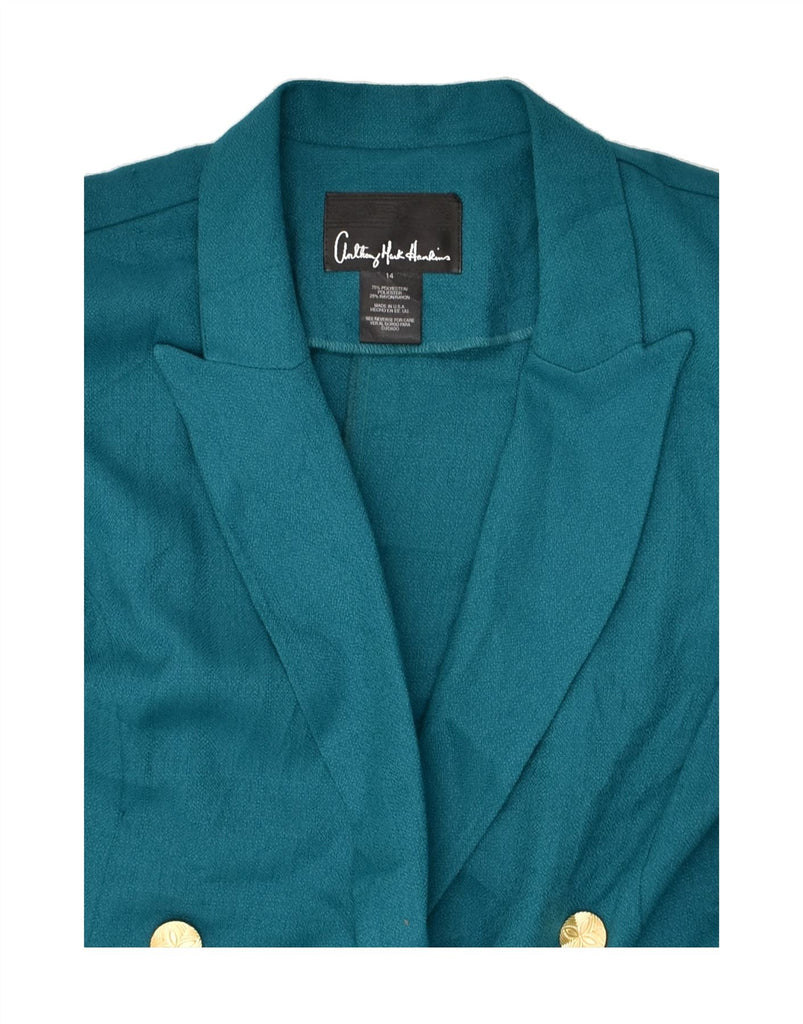 VINTAGE Womens Double Breasted Blazer Jacket US 14 XL Turquoise Polyester | Vintage Vintage | Thrift | Second-Hand Vintage | Used Clothing | Messina Hembry 