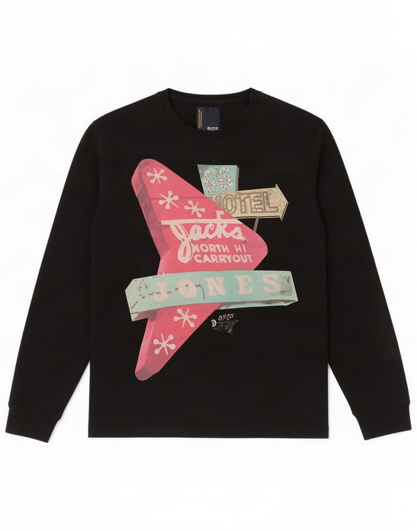 Jack & Jones Mens Graphic Top Long Sleeve Large Black