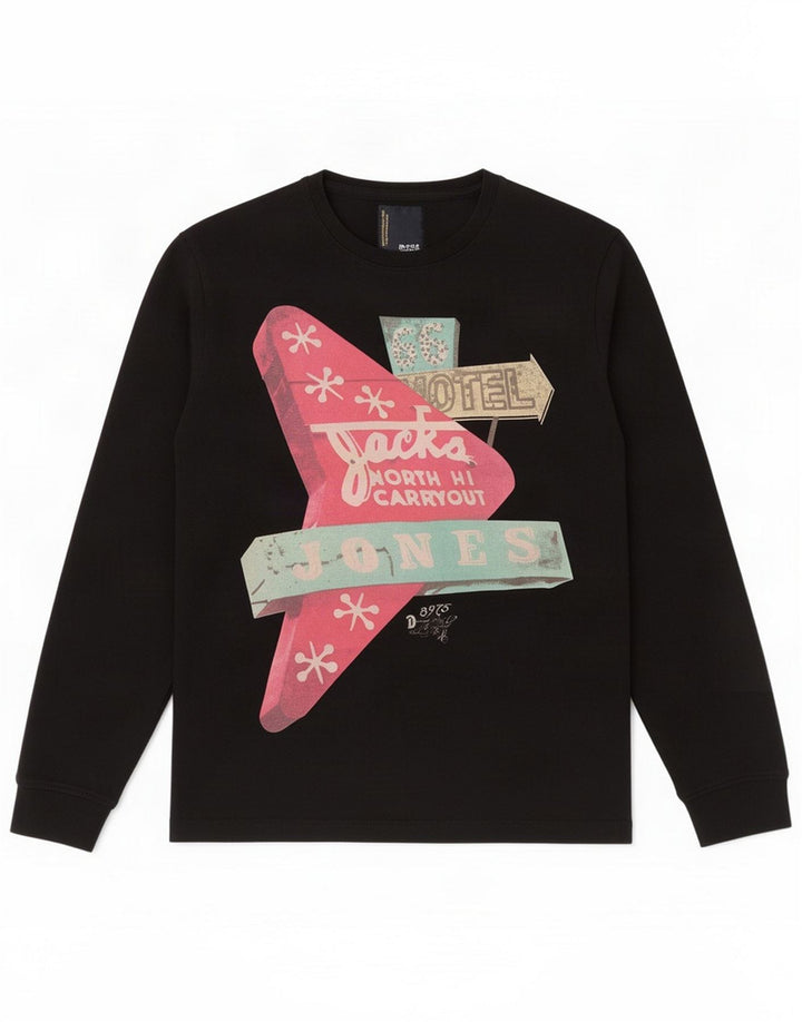 Jack & Jones Mens Graphic Top Long Sleeve Large Black