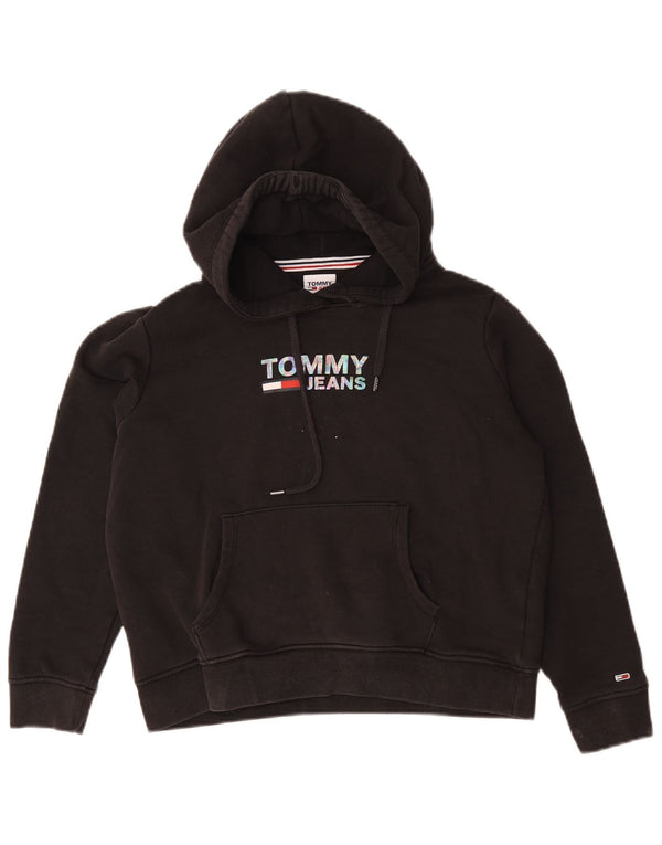 Tommy Hilfiger Womens Graphic Hoodie Jumper UK 14 Medium Black Cotton