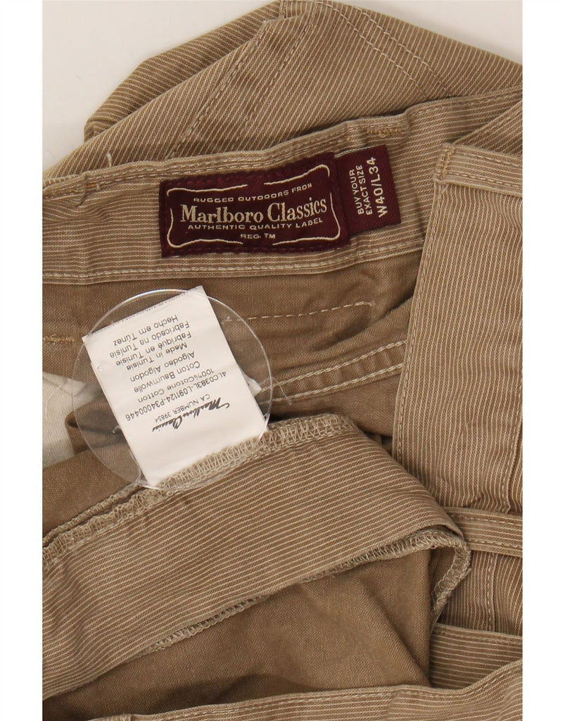 MARLBORO CLASSICS Mens Straight Casual Trousers W40 L30 Beige Pinstripe Vintage Marlboro Classics and Second-Hand Marlboro Classics from Messina Hembry 