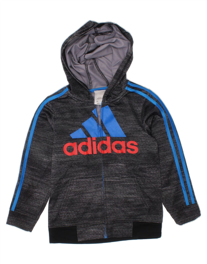 ADIDAS Boys Graphic Zip Hoodie Sweater 5-6 Years Grey Flecked Polyester Vintage Adidas and Second-Hand Adidas from Messina Hembry 