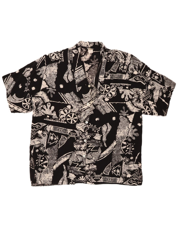 VINTAGE Womens Oversized Short Sleeve Shirt IT 46 Large Black Geometric