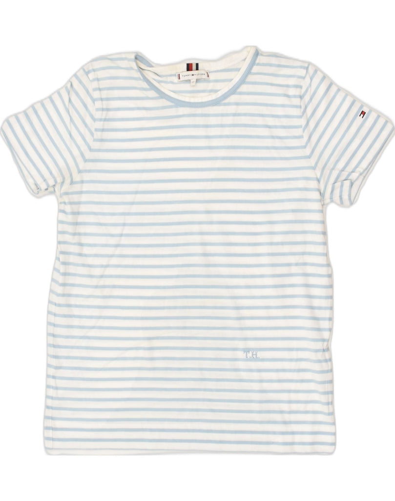 TOMMY HILFIGER Womens T-Shirt Top UK 6 XS Blue Striped Cotton | Vintage Tommy Hilfiger | Thrift | Second-Hand Tommy Hilfiger | Used Clothing | Messina Hembry 