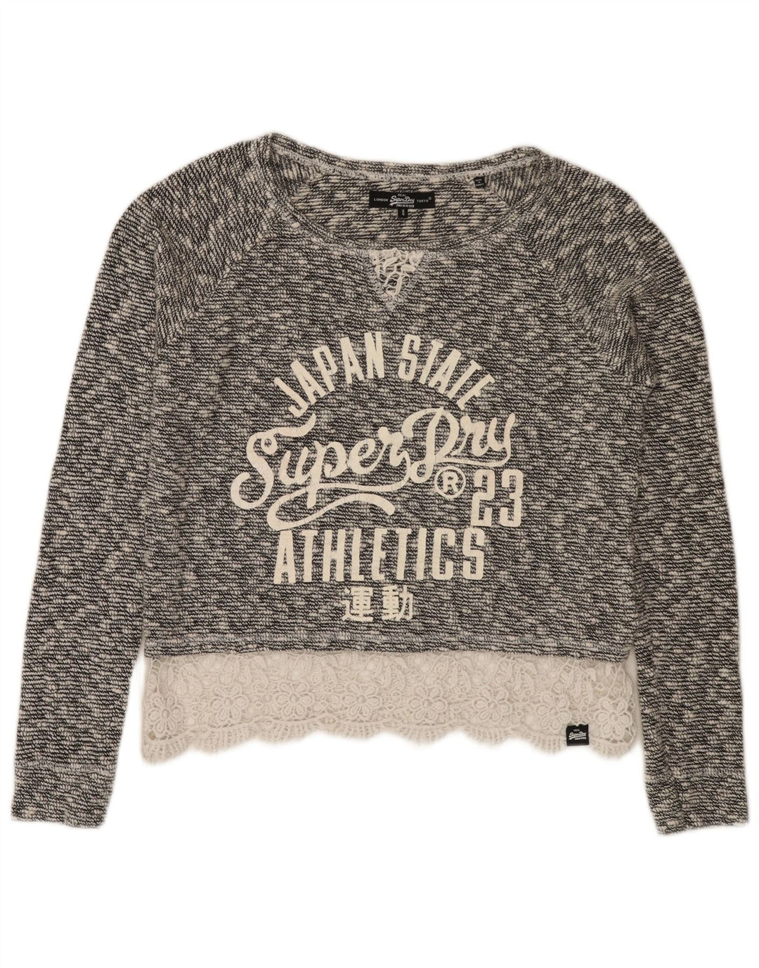 Superdry Womens Oversized Crop Boat Neck Jumper Sweater UK 6 XS Grey Cotton