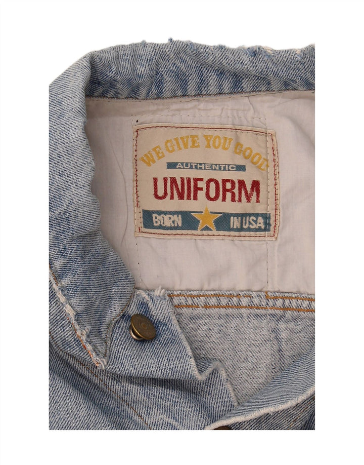 UNIFORM Mens Graphic Denim Jacket UK 38 Medium Blue