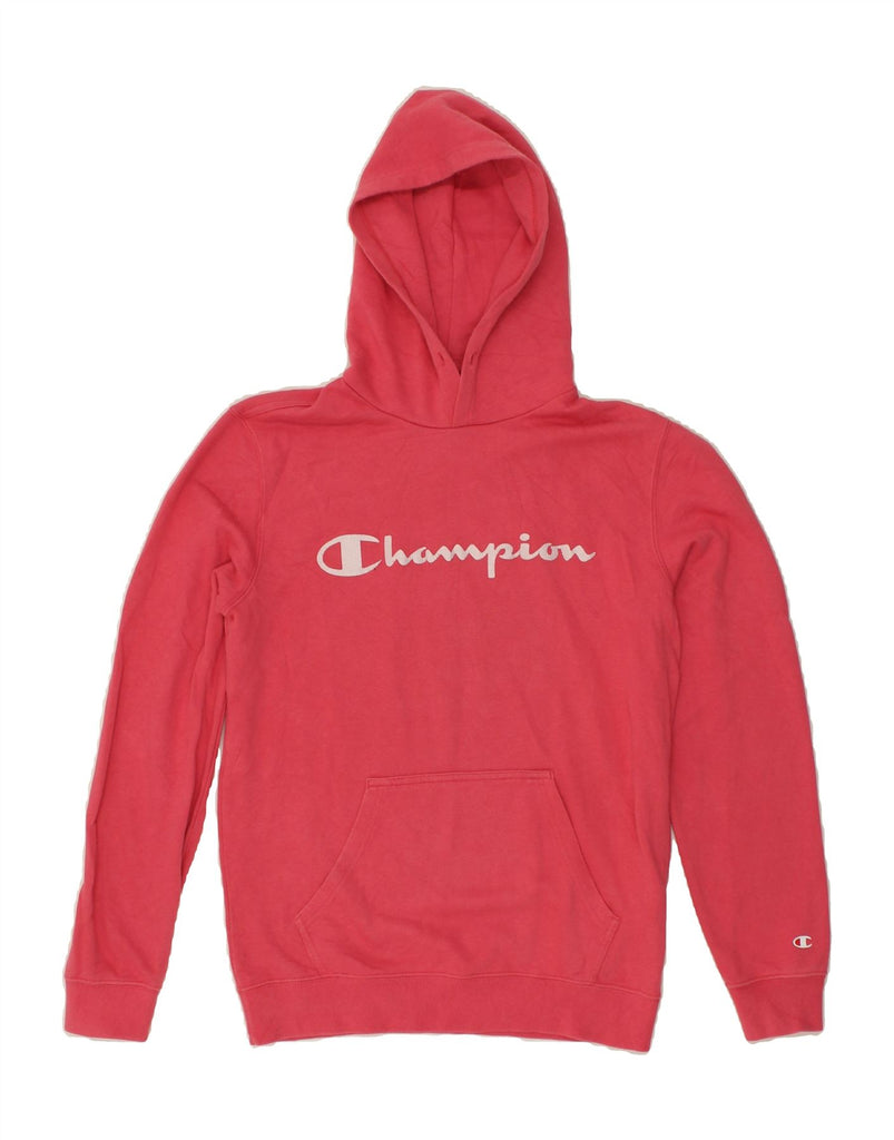 CHAMPION Womens Graphic Hoodie Jumper UK 12 Medium Pink Cotton | Vintage Champion | Thrift | Second-Hand Champion | Used Clothing | Messina Hembry 