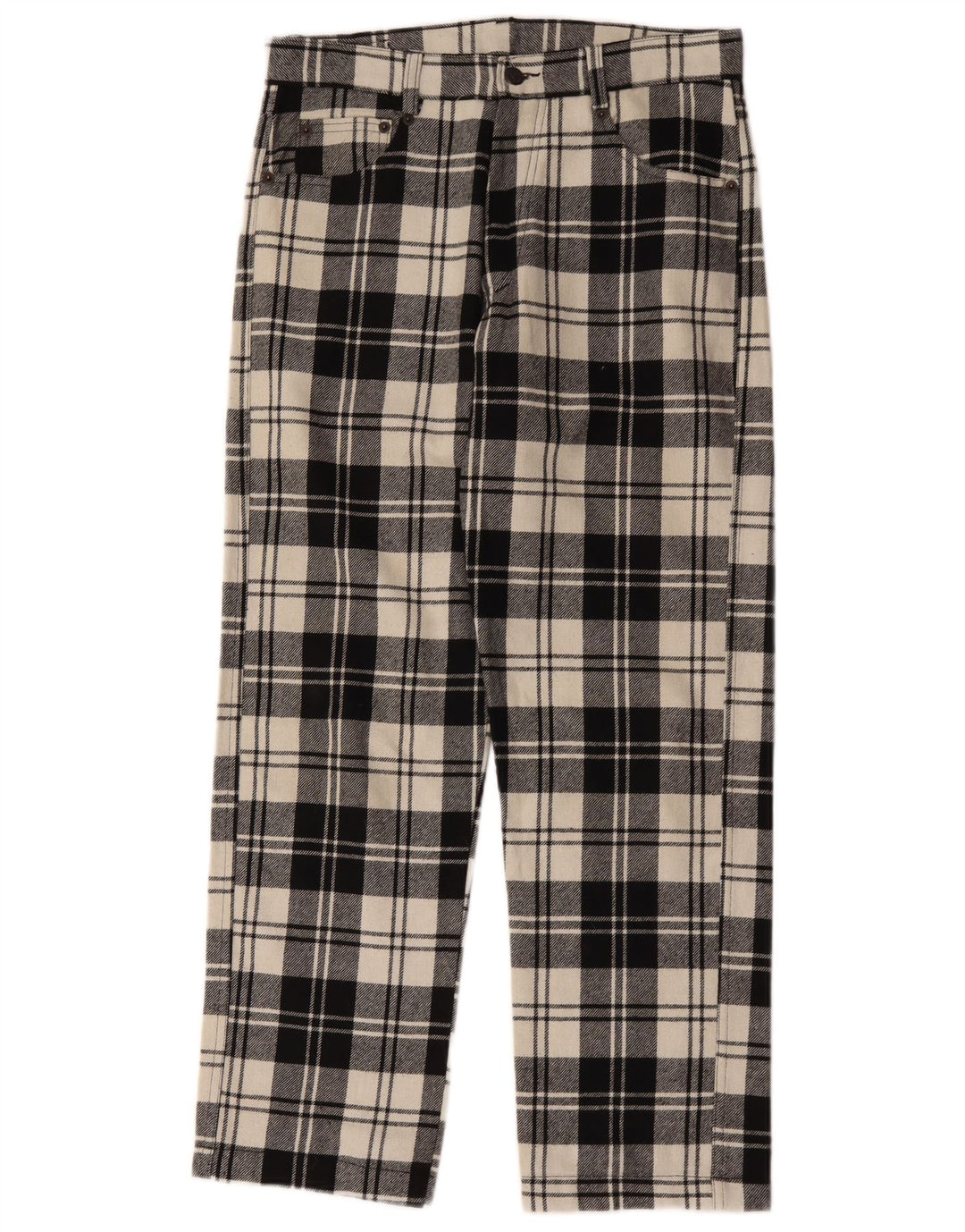 Vintage Womens Straight Casual Trousers W32 L28 White Check Wool