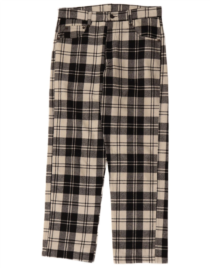 Vintage Womens Straight Casual Trousers W32 L28 White Check Wool
